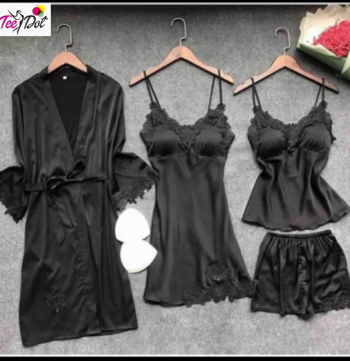 4 Piece Nightwear. (BLACK)